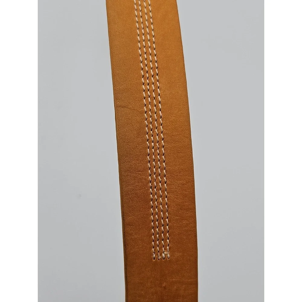 Vintage Timberland Women's Leather Belt Embossed Silver Enamel Buckle 38-42
